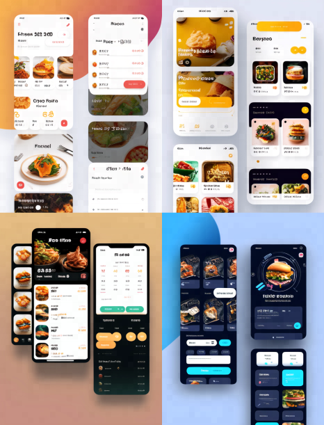 高质量的UI设计，食品送货应用，流行趋势，时尚【Midjourney Prompt】