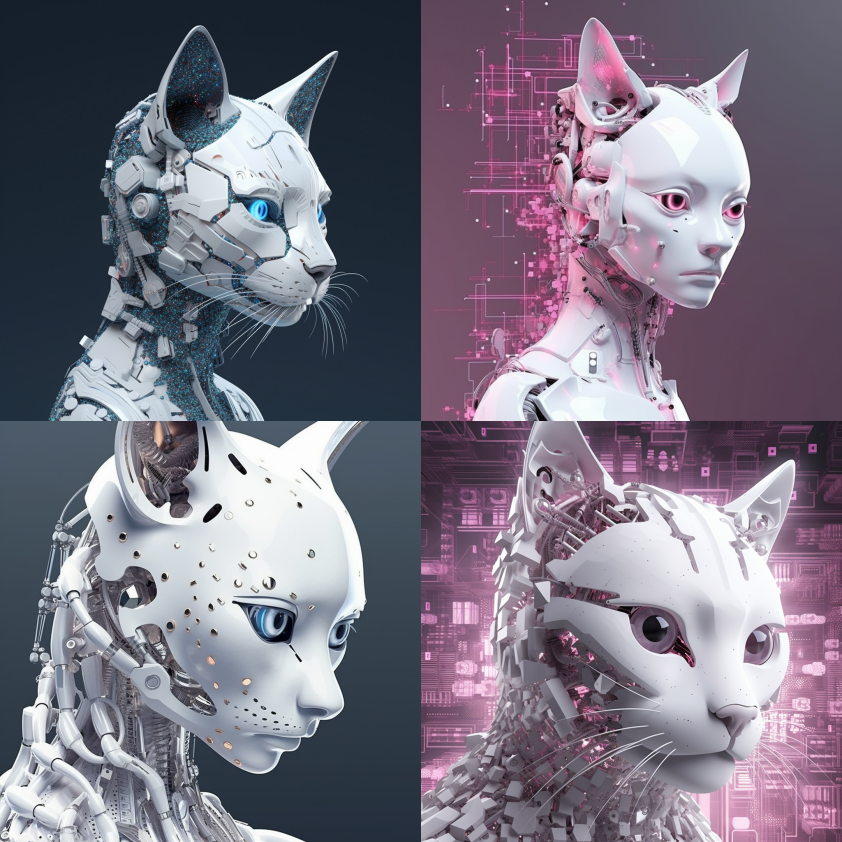 3D数据流矩阵母猫机器人肖像 - Midjourney Prompt