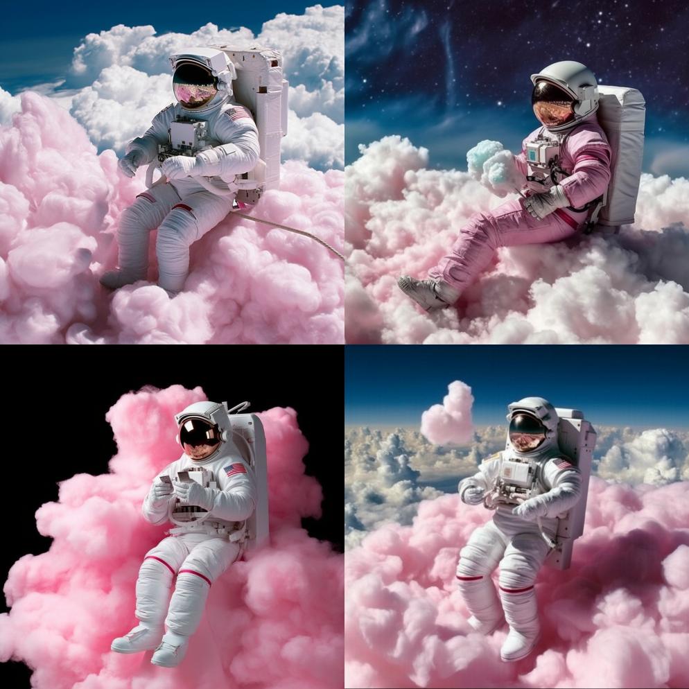宇航员坐在棉花糖上，照片必须是真实的 - Midjourney Prompt