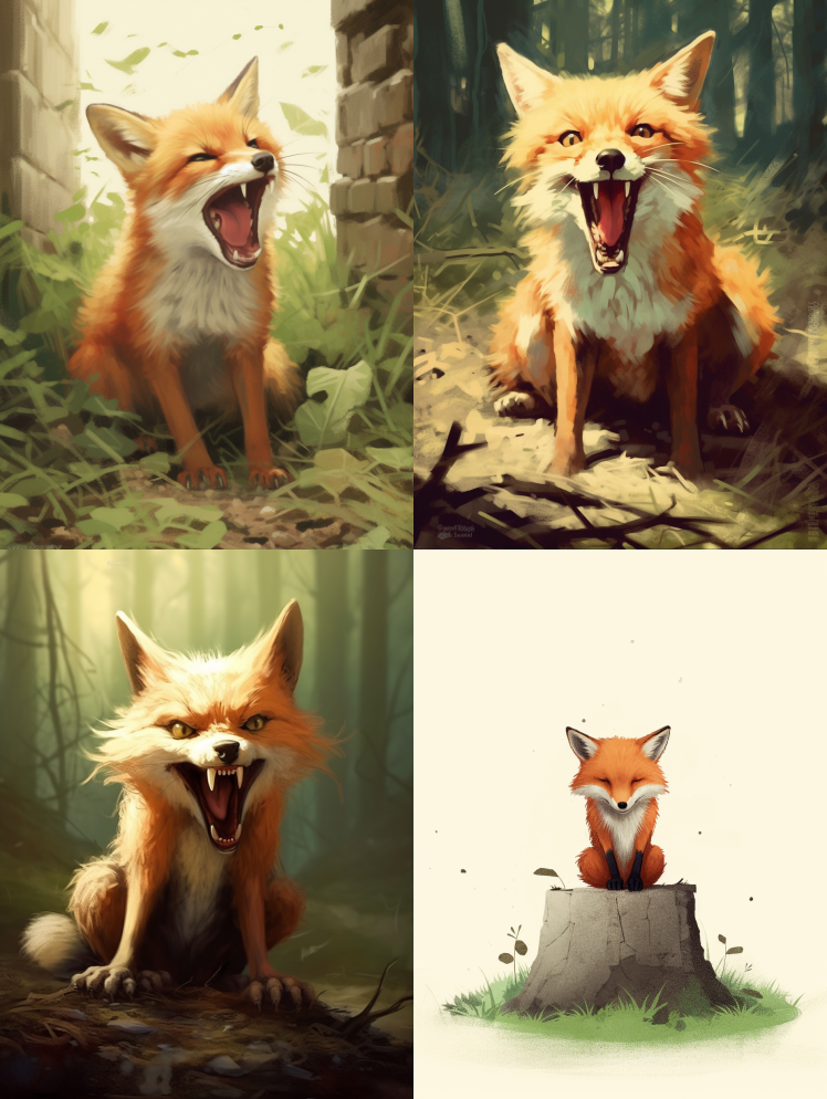 一只受挫的狐狸的插图，像是为了狐狸而说的 - Midjourney Prompt