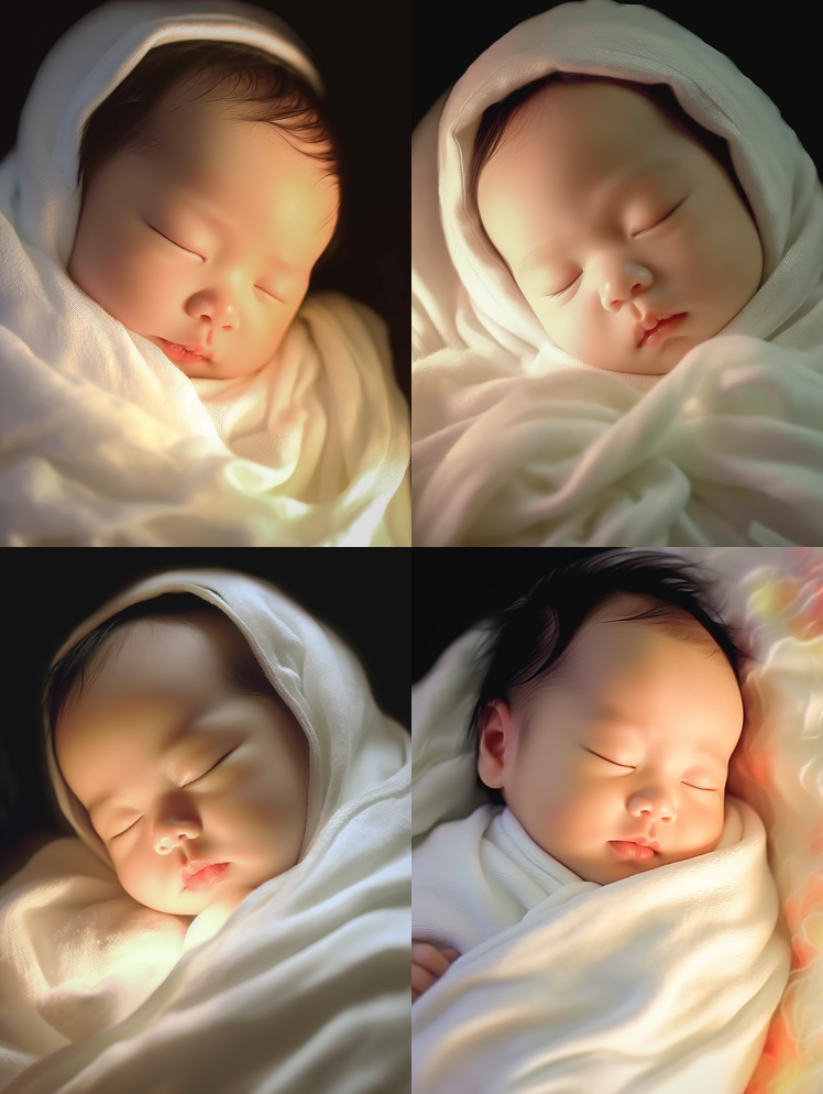 一个超级可爱的中国宝宝，闭着眼睛睡觉，裹 – Midjourney Prompt