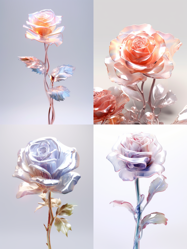 透明玫瑰，玻璃玫瑰，sss材质，玫瑰，玻 – Midjourney Prompt